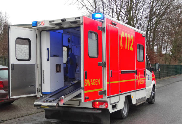 Germany, Nordrhein Westfalen, 12/21/2014 Viersen - Dülken, Emergency ambulance car arrived to the patient.