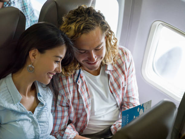 istock Happy couple traveling by plane 1028360502