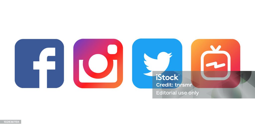 Koleksi logo media sosial populer yang dicetak di kertas putih: Facebook, Instagram, Twitter, dan IGTV. - Bebas Royalti Media Sosial Berbasis Gambar Foto Stok