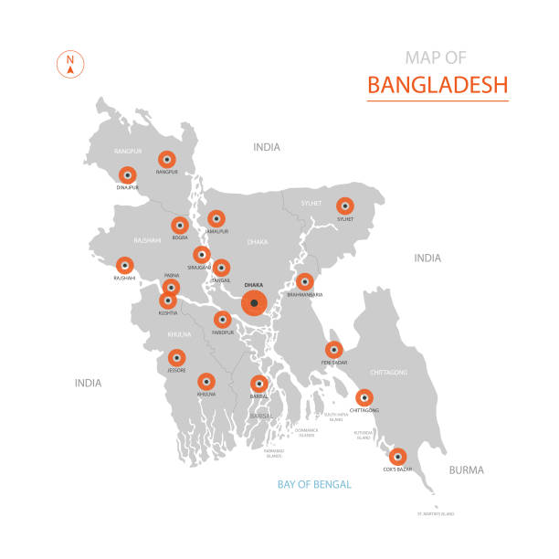 ilustraciones, imágenes clip art, dibujos animados e iconos de stock de estilizada vector bangladesh - bangladesh map