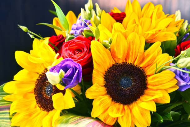 istock Composition with bouquet of flowers 1028365506