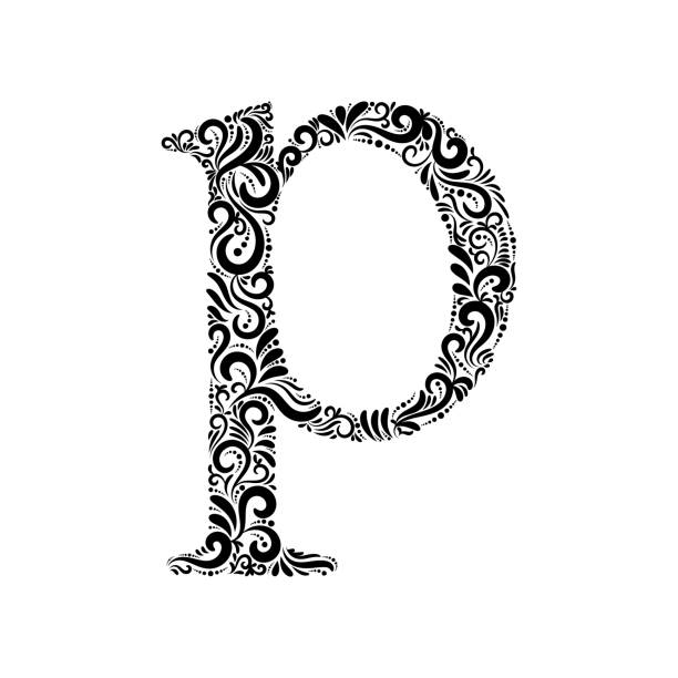 ozdobna litera p - letter p text calligraphy old fashioned stock illustrations