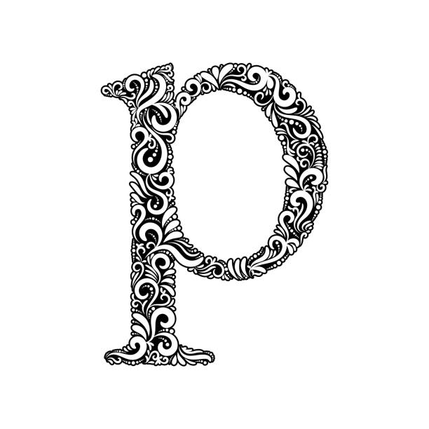 ozdobna litera p - letter p text calligraphy old fashioned stock illustrations