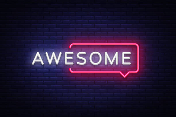 Awesome Neon Text Vector. Awesome neon sign, design template, modern trend design, night neon signboard, night bright advertising, light banner, light art. Vector illustration Awesome Neon Text Vector. Awesome neon sign, design template, modern trend design, night neon signboard, night bright advertising, light banner, light art. Vector illustration. word cool stock illustrations