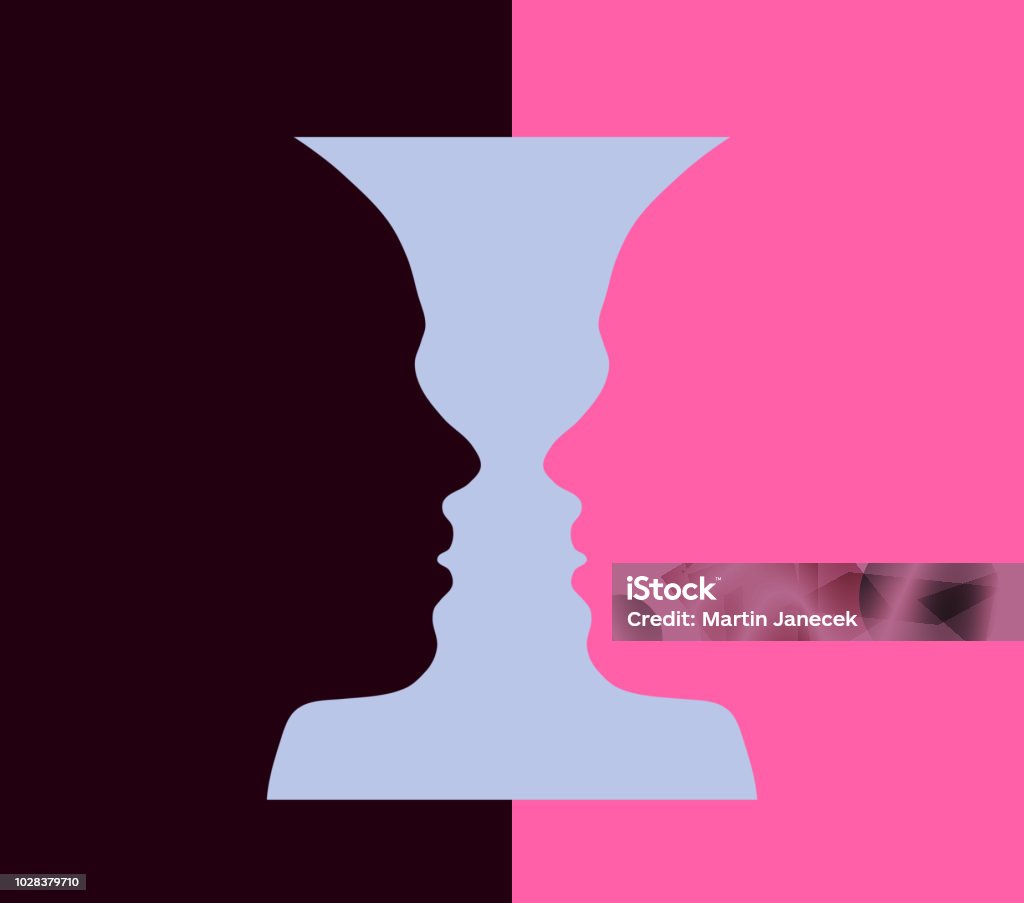 Rubin vase, optical illusion and narcissism 9 Human Face stock vector