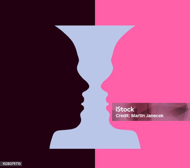 Rubin Vase Optical Illusion And Narcissism Stock Illustration - Download Image Now - Human Face, Vase, Mirror - Object