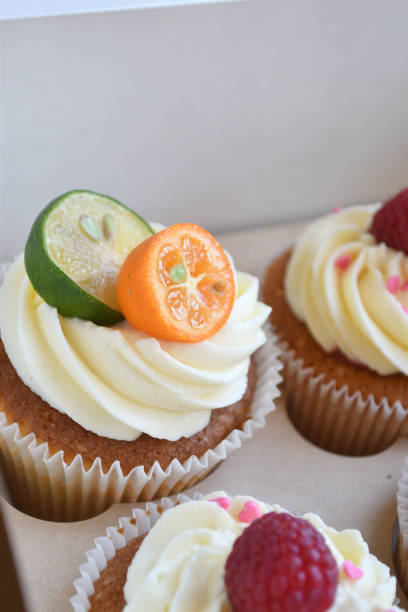 istock Vanilla cupcakes with fruits on top. 1028397290