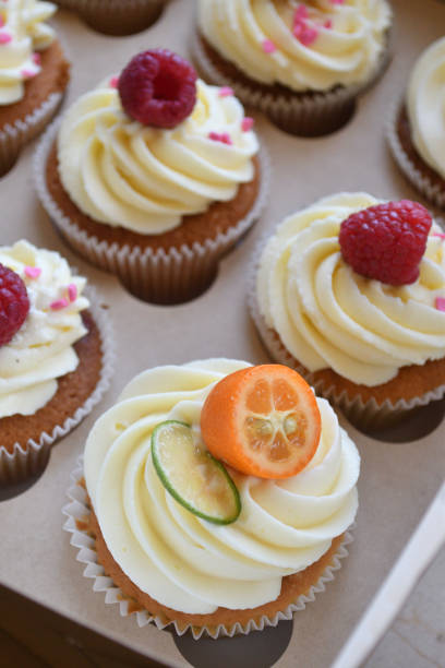 istock Vanilla cupcakes with fruits on top. 1028397328