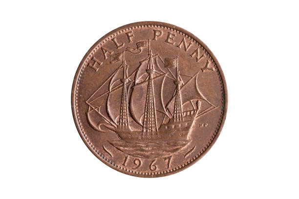 stara moneta halfpenny odwrócić złoty hind - royal bank of scotland zdjęcia i obrazy z banku zdjęć