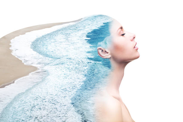 istock Double exposure woman and ocean 1028404872