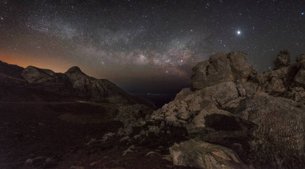 istock Milky way rising in a Mars-like landscape 1028410576
