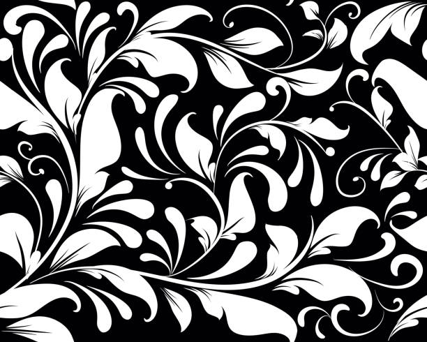 ilustrações, clipart, desenhos animados e ícones de vintage preto e branco floral vetor padrão sem emenda. monochro - rococo style