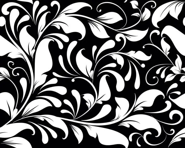 Vector illustration of Vintage black and white floral vector seamless pattern. Monochro