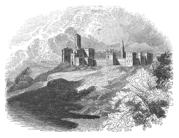 warkworth castle in warkworth, northumberland, england - warkworth castle stock-grafiken, -clipart, -cartoons und -symbole