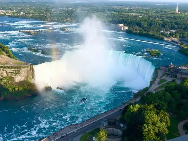 The aerial view of iconic Horse Shoe falls in Niagara, Ontario, Canada.