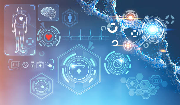 istock Medical icons and DNA chain interface 1028439072