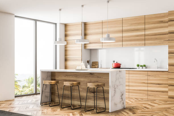 istock Wooden kitchen corner with bar 1028439354