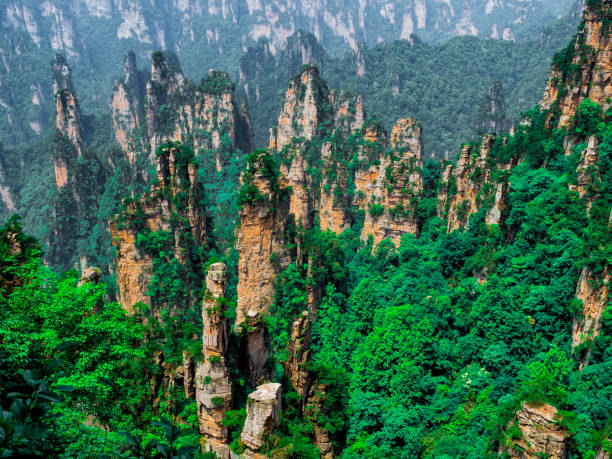 karst de montaña tianzi columna en wulingyuan scenic area, parque forestal nacional de zhangjiajie, hunan, china - formación karst fotografías e imágenes de stock