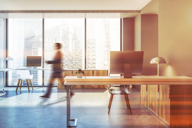 istock Wood and gray loft office workplace, businessman 1028444420