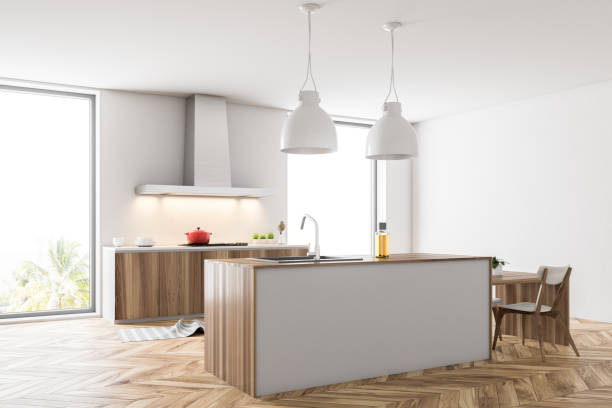 istock Wooden and white loft kitchen corner with a cooker 1028444520