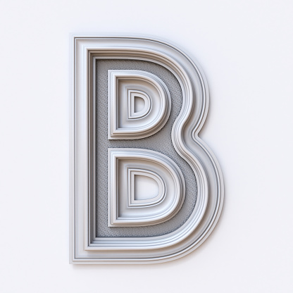 White picture frame font Letter B 3D rendering illustration isolated on white background