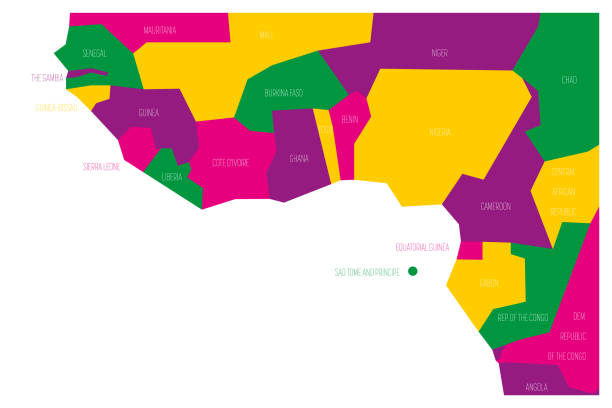 ilustrações de stock, clip art, desenhos animados e ícones de countries of guinea gulf - western africa. simplified and schematic political map. vector illustration - equatorial guinea