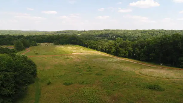 Aerial photo of a field in Irvine Nature Park of Maryland.
