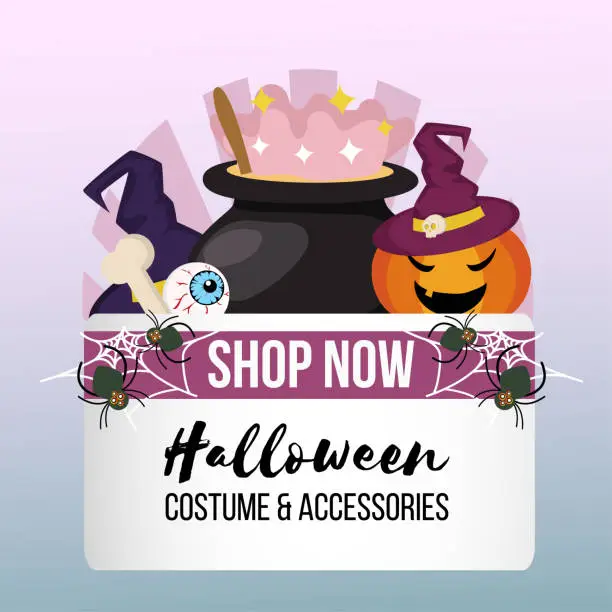 Vector illustration of cute halloween theme shop in flat style
