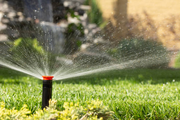 istock automatic sprinkler system watering the lawn on a background of green grass 1028486776