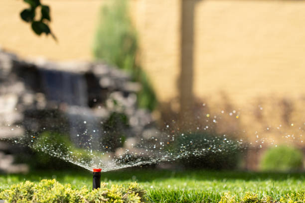istock automatic sprinkler system watering the lawn on a background of green grass 1028486840