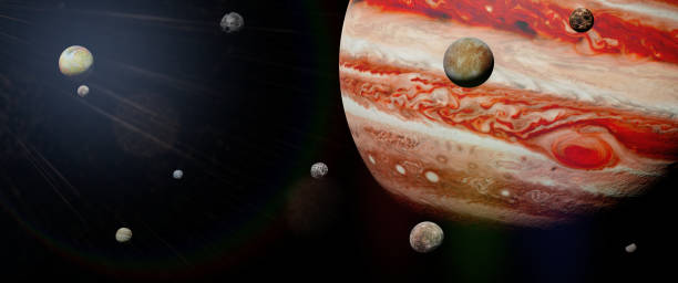 istock planet Jupiter with some of the 69 known moons in outer space 1028489514
