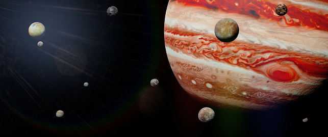artist's interpretation of the stormy gas giant with the red dot