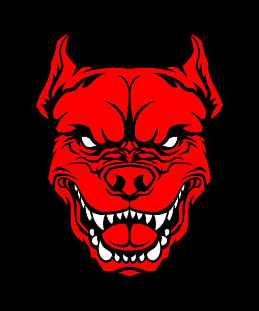 ilustrações de stock, clip art, desenhos animados e ícones de angry red dog head on black background - pit bull mascot cut out silhouette - devil dogs