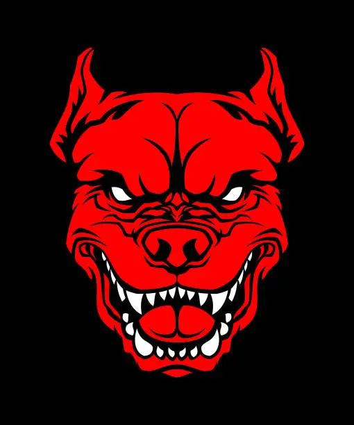 Vector illustration of Angry red dog head on black background - pit bull mascot cut out silhouette