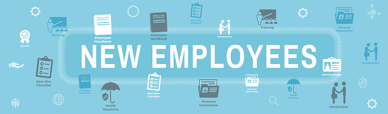 New Employee Hiring Process icon set  - handbook, checklist, etc