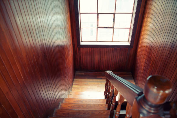 istock Interior of retro feel. 1st floor staircase overlooking from 2nd floor 1028502054