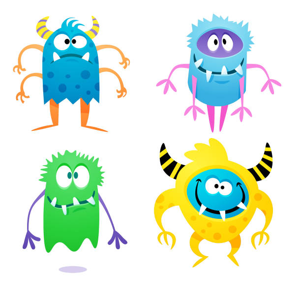 ilustrações de stock, clip art, desenhos animados e ícones de cute quirky monsters - book monster fairy tale picture book