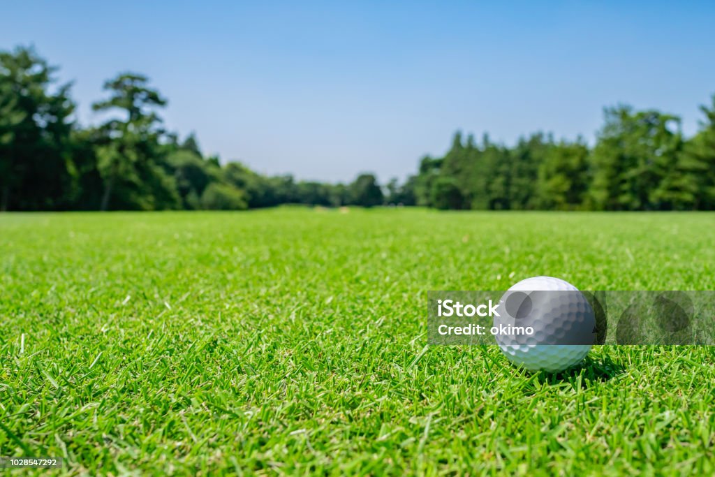Golf Course where the turf is beautiful and Golf Ball on fairway. Golf course with a rich green turf beautiful scenery. Golf Stock Photo