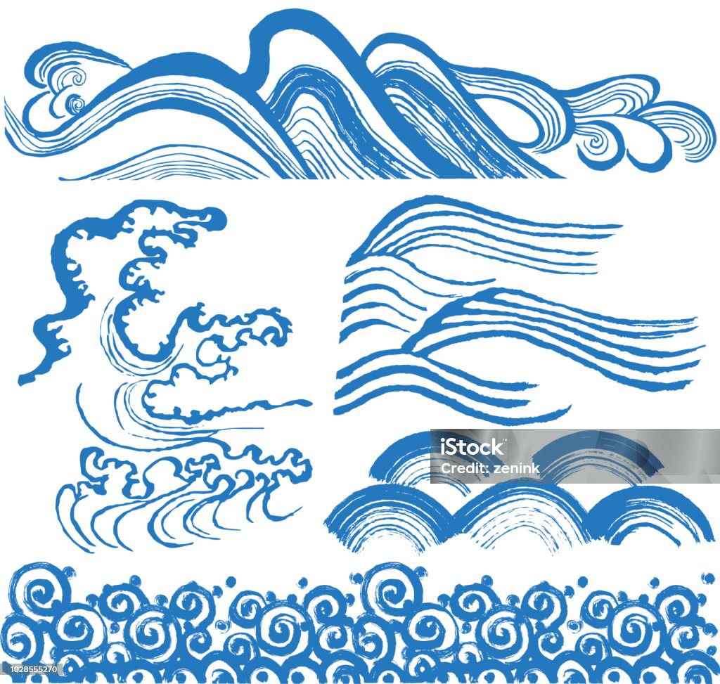 Japanese style waves. brush stroke waves. Japanese waves. Wave Pattern stock vector