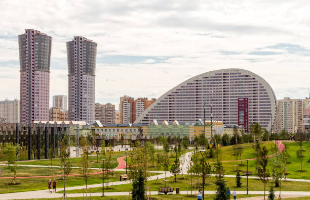 Apartment buildings and a newly created Park.
