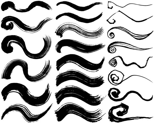 ilustrações de stock, clip art, desenhos animados e ícones de set of brush stroke curve illustrations. - paint stroke spray single line