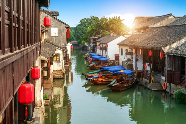 Suzhou ancient town night view Suzhou, China is a famous water town with many ancient towns in the south of the Yangtze River. suzhou stock pictures, royalty-free photos & images