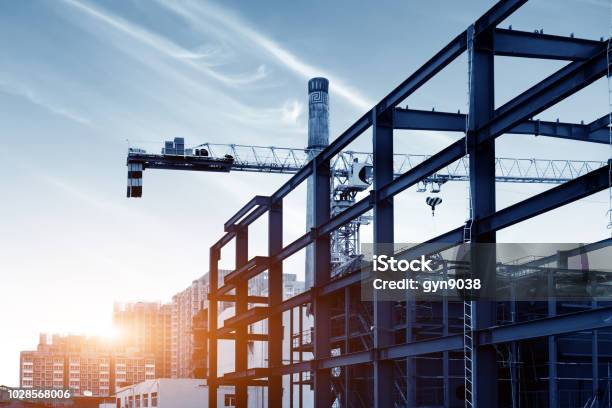 Dusk Building Site Stock Photo - Download Image Now - Construction Industry, Construction Site, Building - Activity