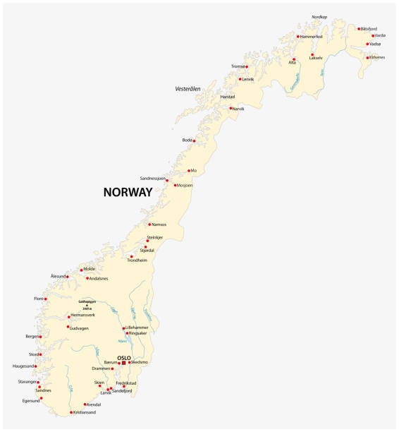 norvég királyság térképe - norvégia témájú stock illusztrációk