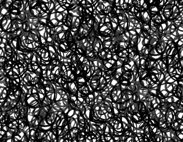 Black messy lined hand-painted composition made by black marker pen on white paper card. \nMulti-layered sketch with beautiful 3D effect. Inspired by tumbleweed. \nMessy uneven curly and imperfect doodle lines. \nSEAMLESS PATTERN - duplicate it vertically and horizontally to get unlimited area.\nZoom to see the details and interesting gradients and the naturalness of the translucent lines.
