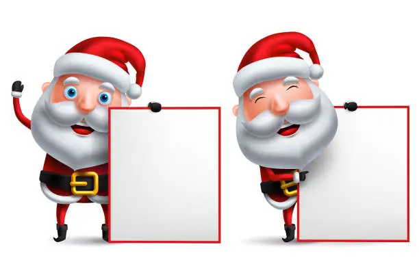 Vector illustration of Santa claus vector christmas character set holding blank white board for text