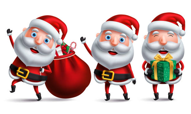 istock Santa claus christmas vector character set carrying bag of christmas gift 1028610442