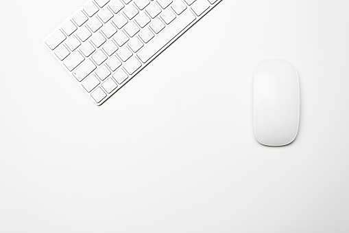 Office desk table with computer keyboard