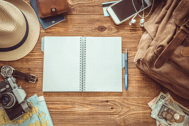 istock Looking image of travelling concept, essential vacation items. 1028616840