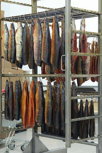 Smoked fish in a smokery